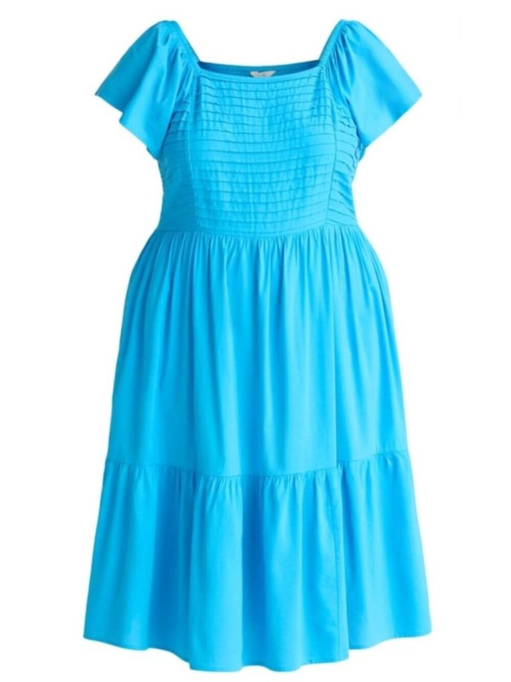 Flutter Sleeve Midi Dress 3X Blue Tiered Pleated Casual Resortcore Beach Vaca